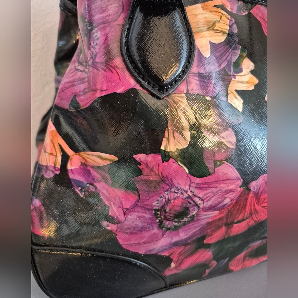 31-CIP NINE WEST FLORAL BLACK TOTE BAG PURSE - Picture 3 of 10